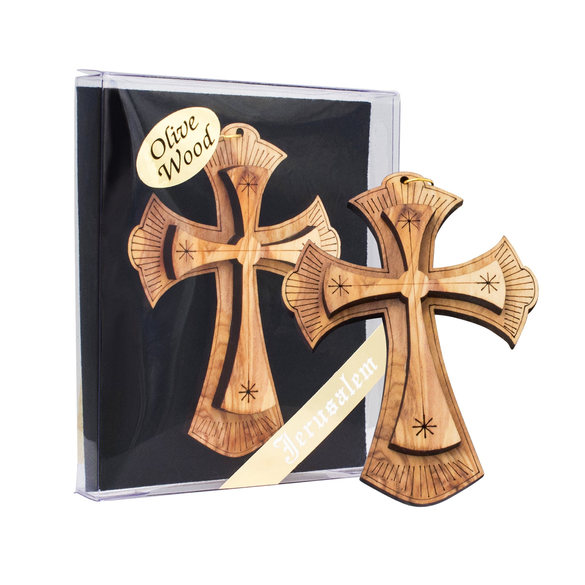 Jerusalem Handmade Olive Wood Wall Cross | Holy Land Christian Prayer Cross 3.14 Inch