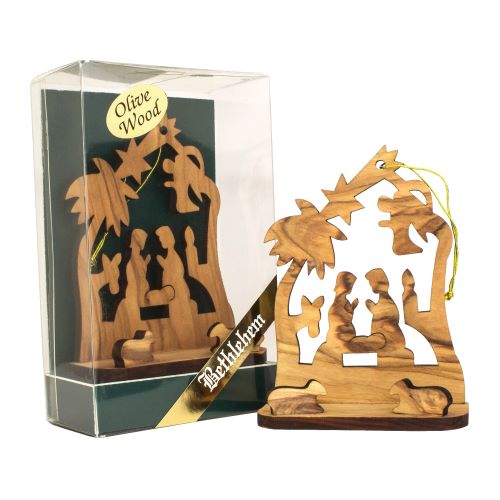 Handmade Olive Wood Nativity Christmas Ornament | Holy Land Star Decoration