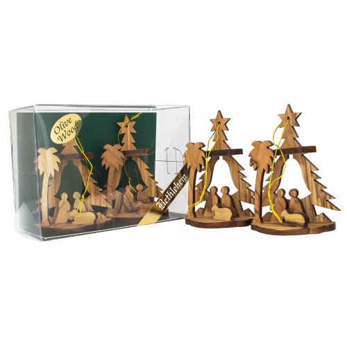 Olive Wood Nativity Christmas Ornaments Set of 2 – Handmade Holy Land Christian Gift