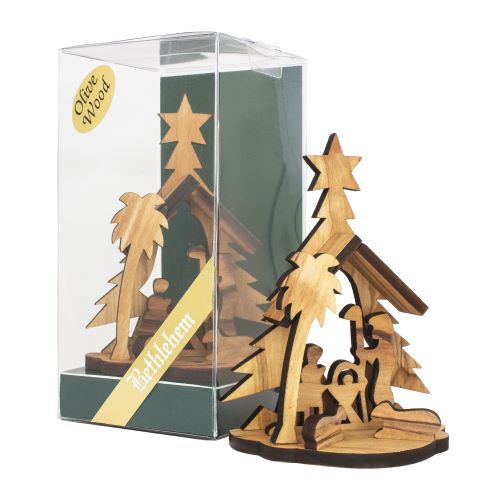 Olive Wood Nativity Scene Christmas Tree Ornament – Handmade Holy Land 4"