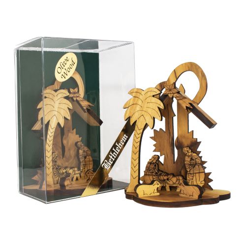 Handmade Olive Wood Nativity Scene Statue – Holy Land Christmas Nativity Set Decor (4 Inch)