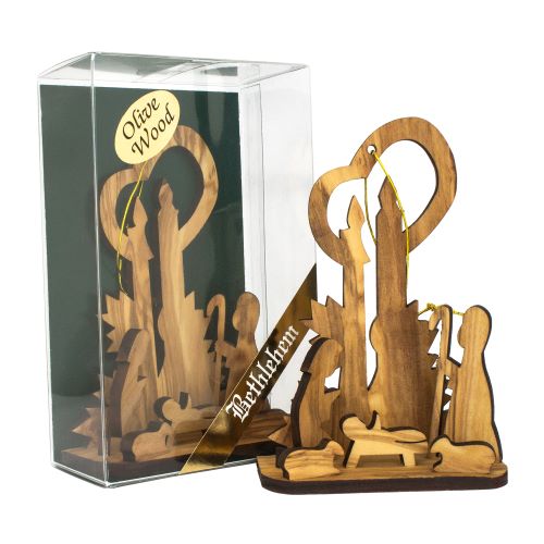 Handmade Olive Wood Nativity Scene – Holy Land Christmas Decoration Ornament 4.1"