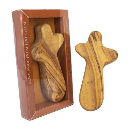 Olive Wood Comfort Cross – Handmade Handheld Christian Prayer Cross from Holy Land Israel