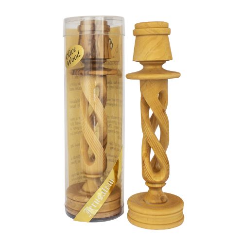 Handmade Olive Wood Spiral Candlestick | Holy Land Prayer Candle Holder