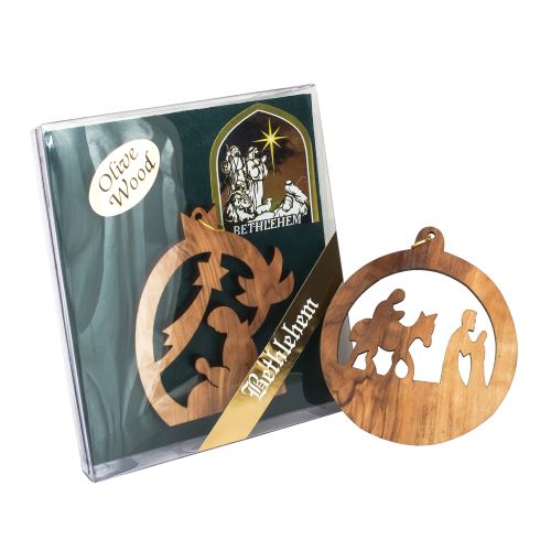 Jerusalem Handmade Olive Wood Christmas Ornaments | Set of 2 Holy Land Nativity Decorations