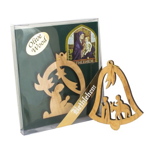 Jerusalem Handmade Olive Wood Christmas Ornaments | Set of 2 Holy Land Religious Decorations
