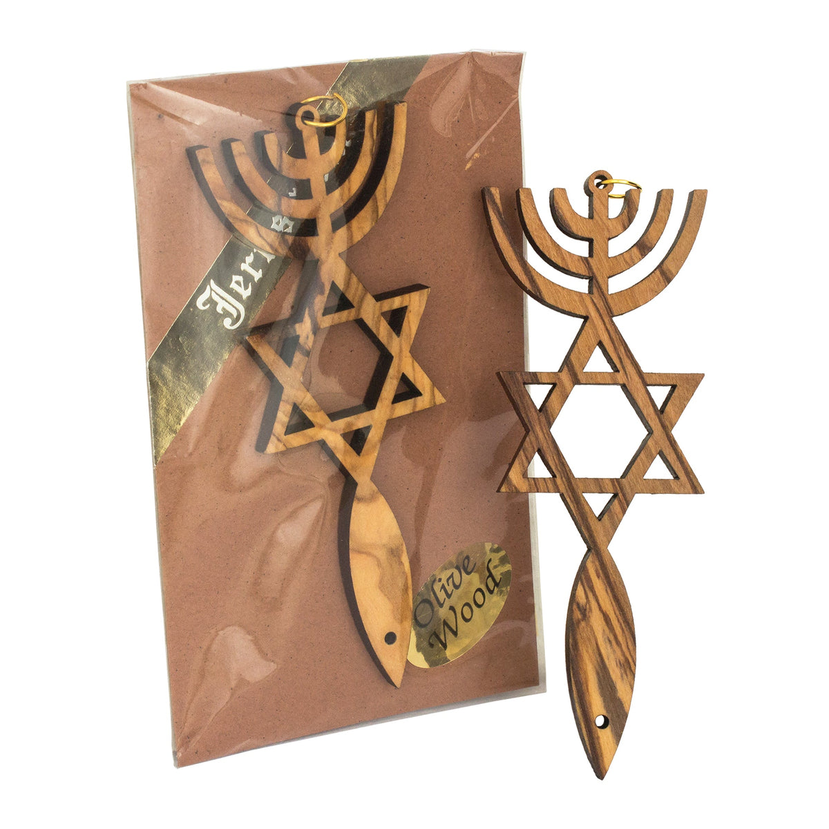Jerusalem Handmade Messianic Seal Olive Wood Cross | Holy Land Christian Symbol 3.94 Inch